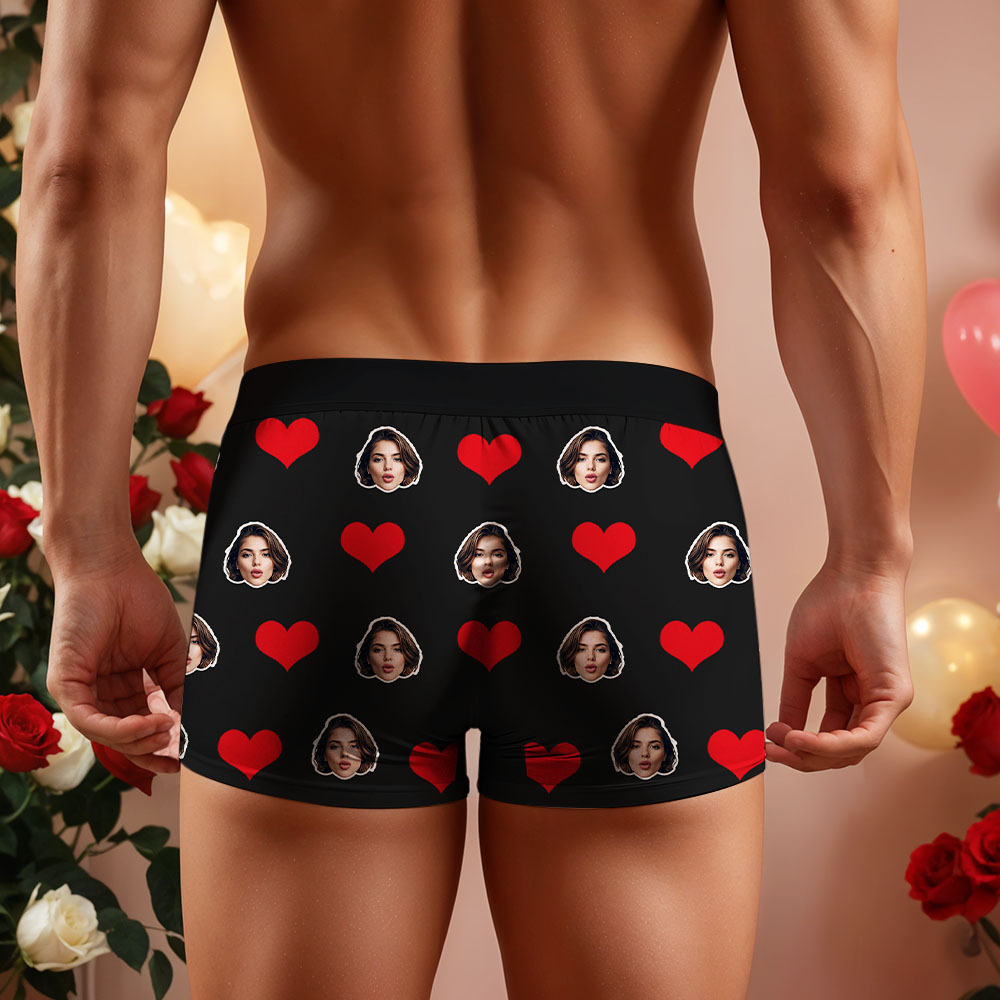 Custom Men's Face Boxer Red Heart Boxers Face Boxer Briefs Personalized Face Boxer Briefs Valentine's Day Underwear Gift - MyFaceSocksAU
