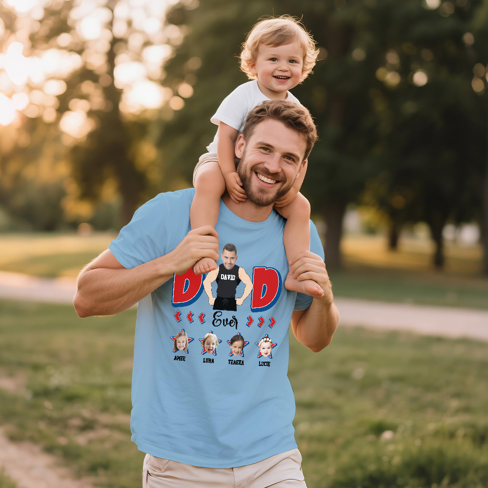 Personalized Muscle Dad Shirt Father's Day Shirt Custom Photo Tshirt Gift Happy Fathers Day Gift - MyFaceSocksAU