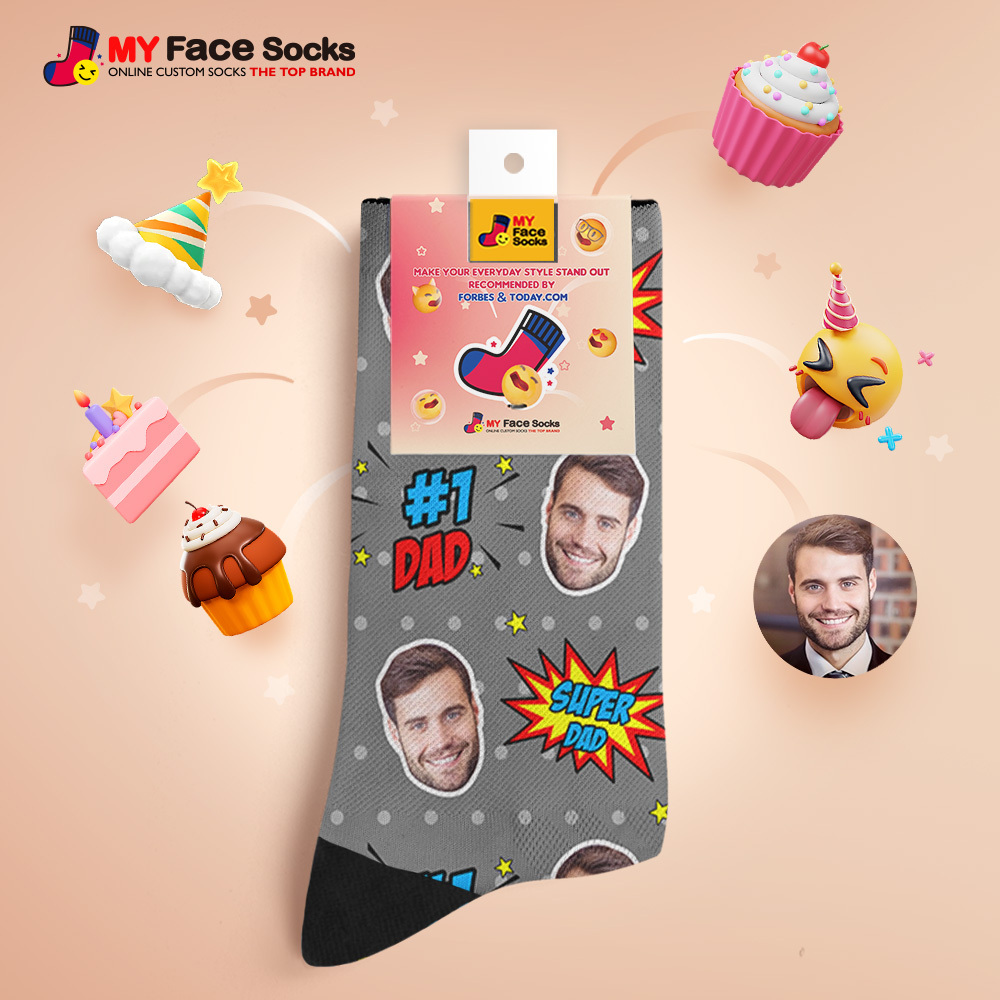 Custom Best Dad Ever Blue Photo Print Socks Colorful  Dad Socks Personalized Custom Design Best Fathers Day Gift - MyFaceSocksAU