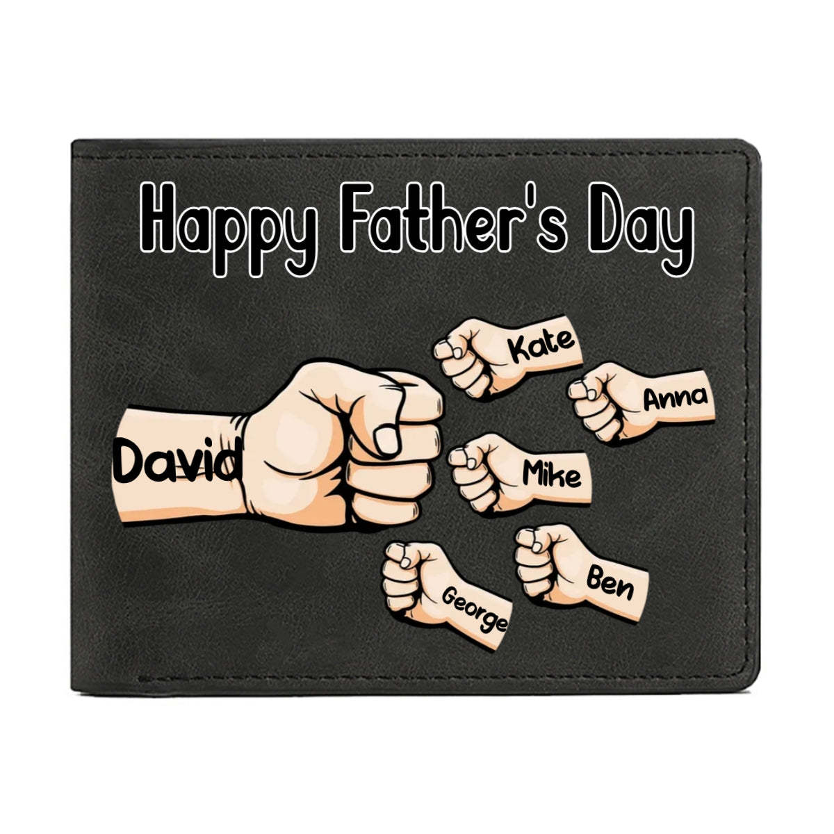 Personalised Names Custom Wallet Fists Bump Men's Bifold Wallet for Dad
