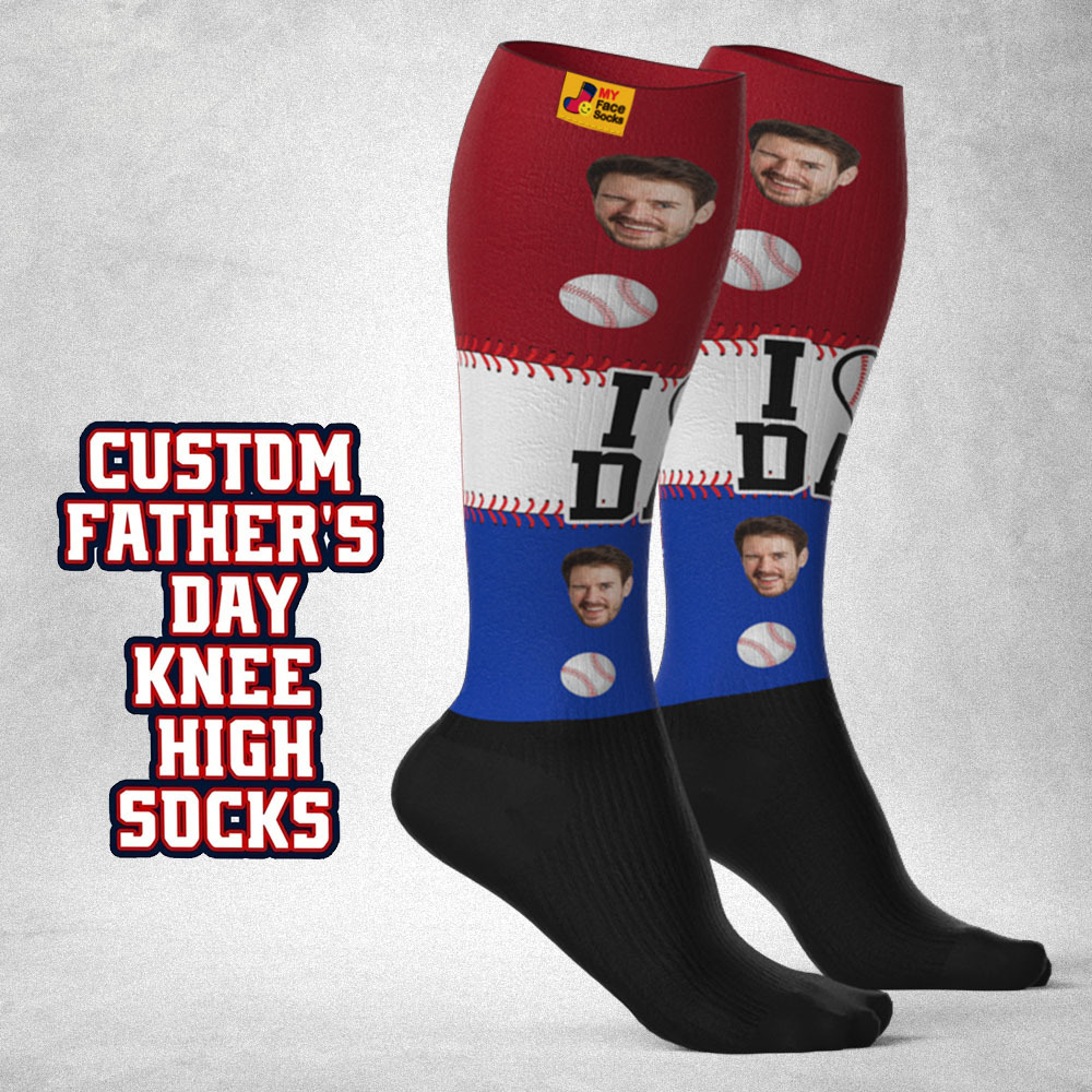 Personalized Father's Day Upgrade Breathable Knee-high Compression Socks Online Preview Add Picture Baseball Gradient Socks Gift - MyFaceSocksAU