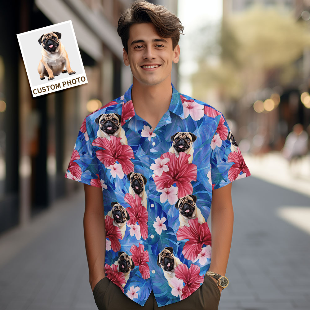 Custom Men Hawaiian Shirts Pet Face Flower Hawaiian Shirt Gift for Pet Lover - MyFaceSocksAU