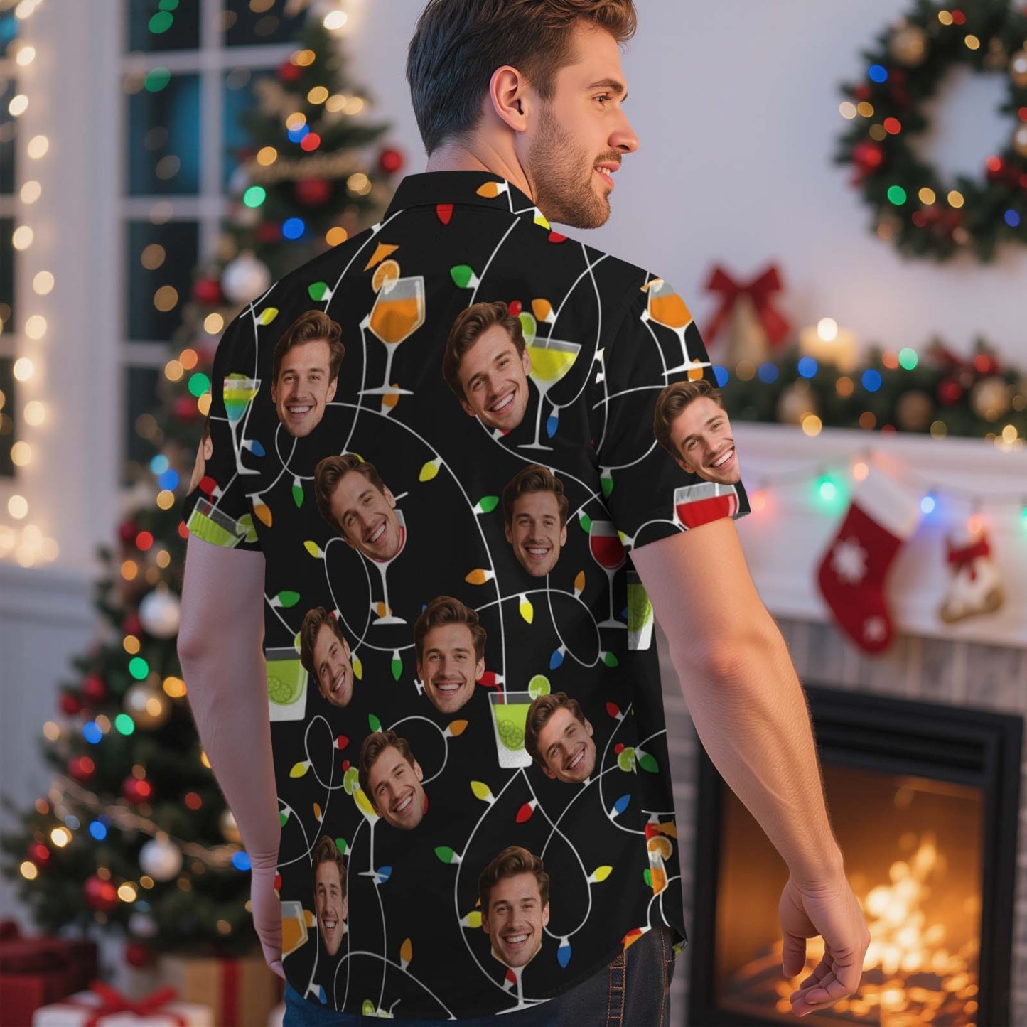 Custom Funny Green Santa Face Shirt Personalized Men Hawaiian Shirt With Face Photo Hawaiian Shirt Aloha Shirt Christmas Gift - MyFaceSocksAU