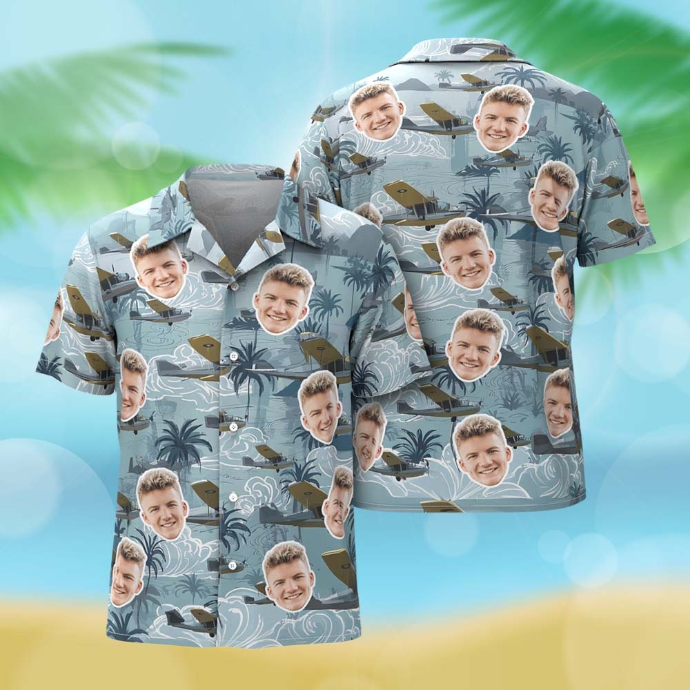 Custom Face Hawaiian Shirt Vibrant Flower Aloha Face Blue Hawaiian Shirt - MyFaceSocksAU