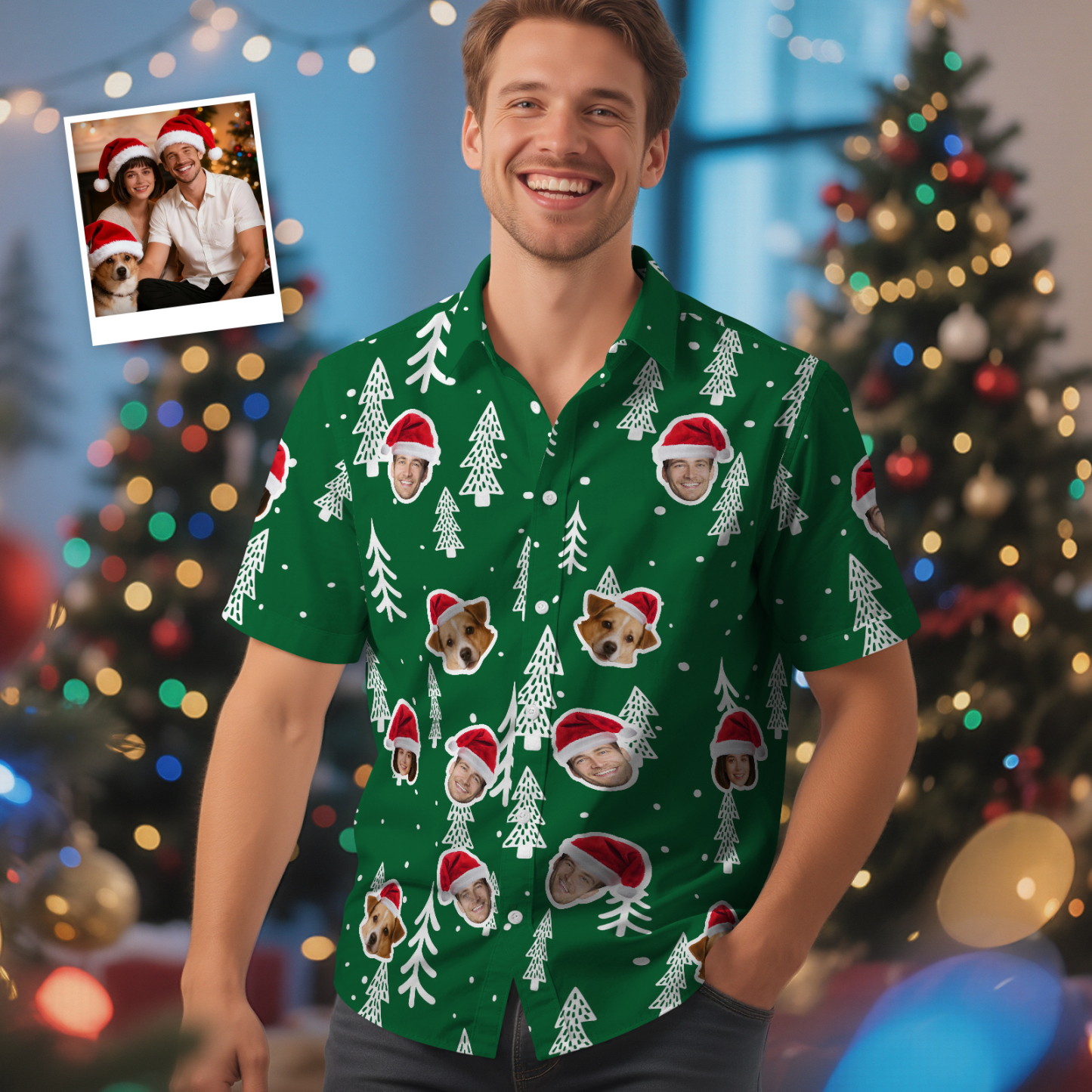 Custom Christmas Hawaiian Shirt Merry Christmas Face Hawaiian Shirt Gift for Family Friends Xmas Gift - MyFaceSocksAU