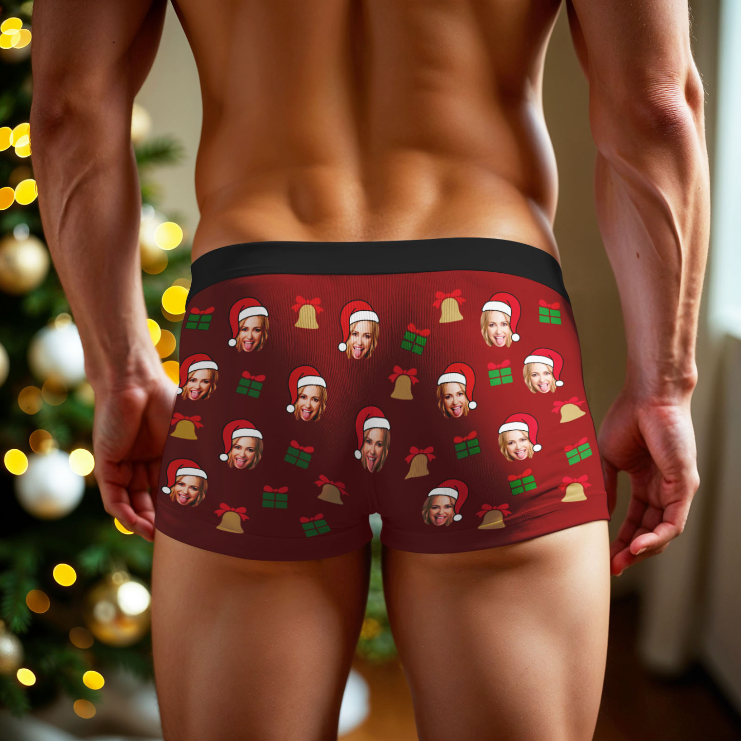 Custom Face Men's Boxer Underwear Snowflake Santa Claus Personalized Photo Funny Men's Boxer Briefs Christmas Gift - MyFaceSocksAU