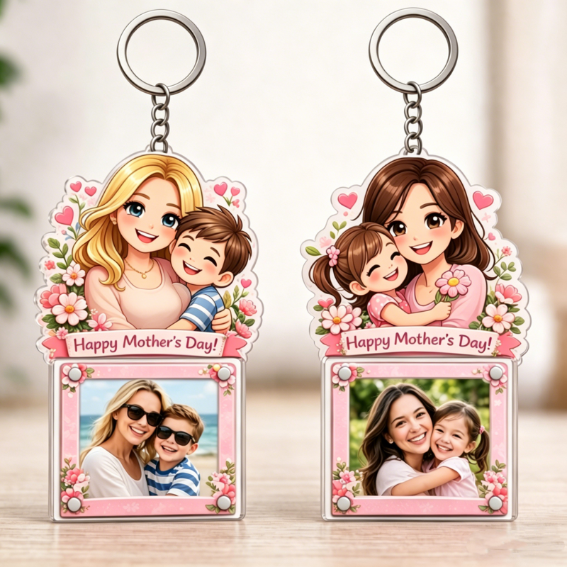 Custom Cartoon Photo Acrylic Keychain Frame Magnetic Mini Picture Holder with Personalized Character Top - MyFaceSocksAU