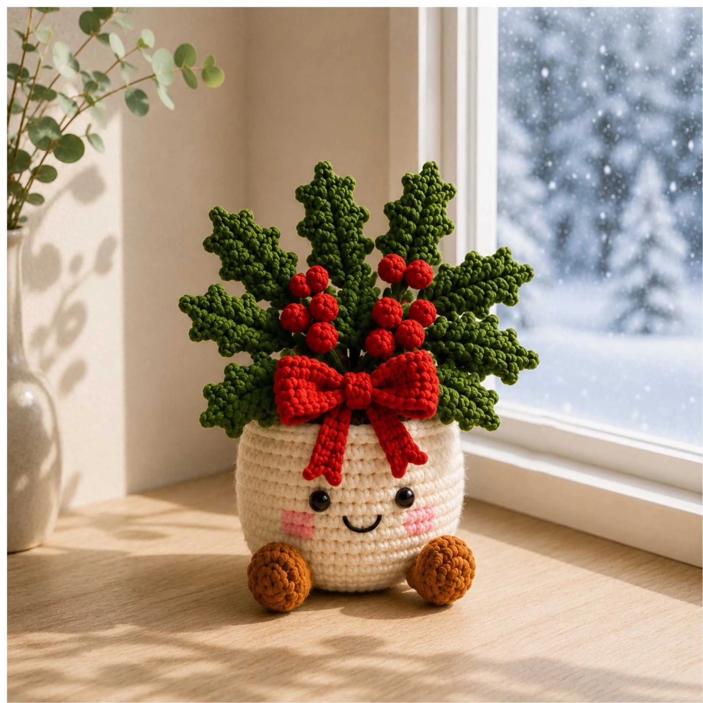 Handmade Crochet Christmas Potted Plant Decor – Festive Desk Ornament Gift for Home, Office & Holiday Parties - MyFaceSocksAU