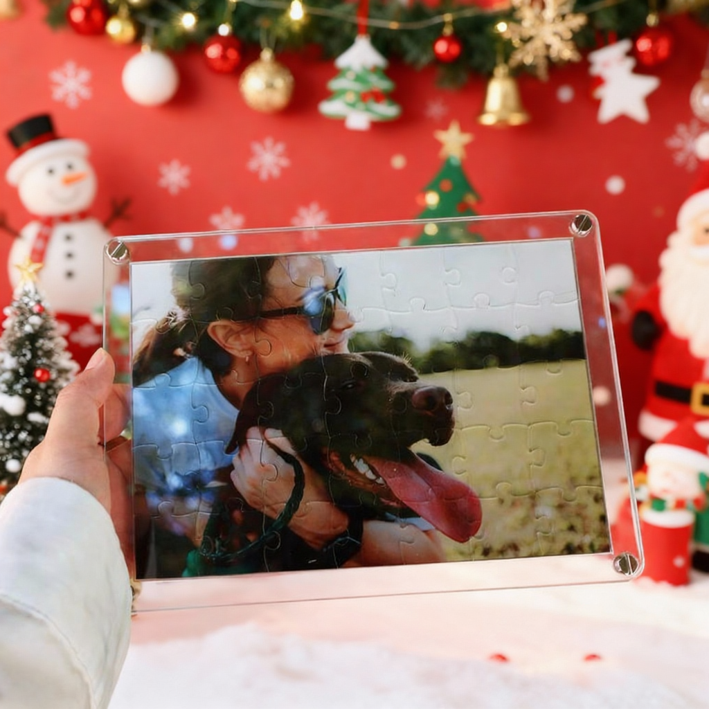 Custom Pet Portrait Acrylic Puzzle- Personalized Pet Photo Puzzle, Fun Jigsaw Name Puzzle,Memorial Pet Loss,Anniversary Gift, Christmas Gift - MyFaceSocksAU