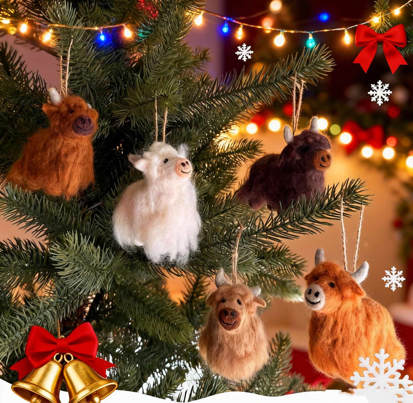 Needle Felted Highland Cow Ornament Fair Trade Ornament Handmade Wool Felt Highland Cattle Decor Cute Holiday Tree Hanging Decoration Multiple Colors Available - MyFaceSocksAU