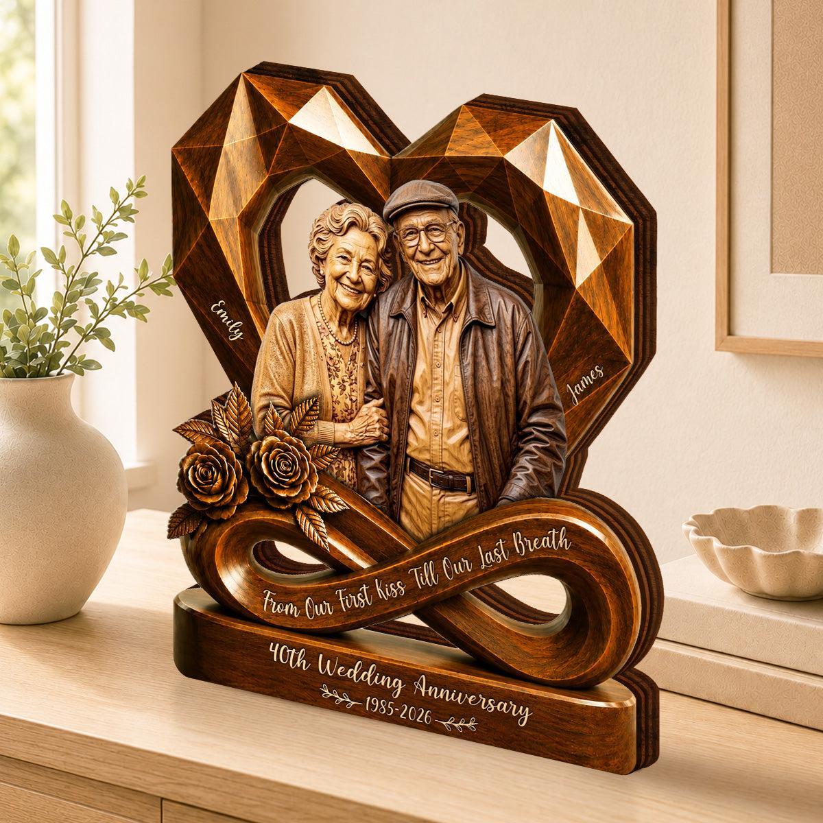Personalized Wooden Infinity Heart Photo Plaque for 5th Wedding Anniversary Gift – Custom Couple Portrait for Husband & Wife - MyFaceSocksAU