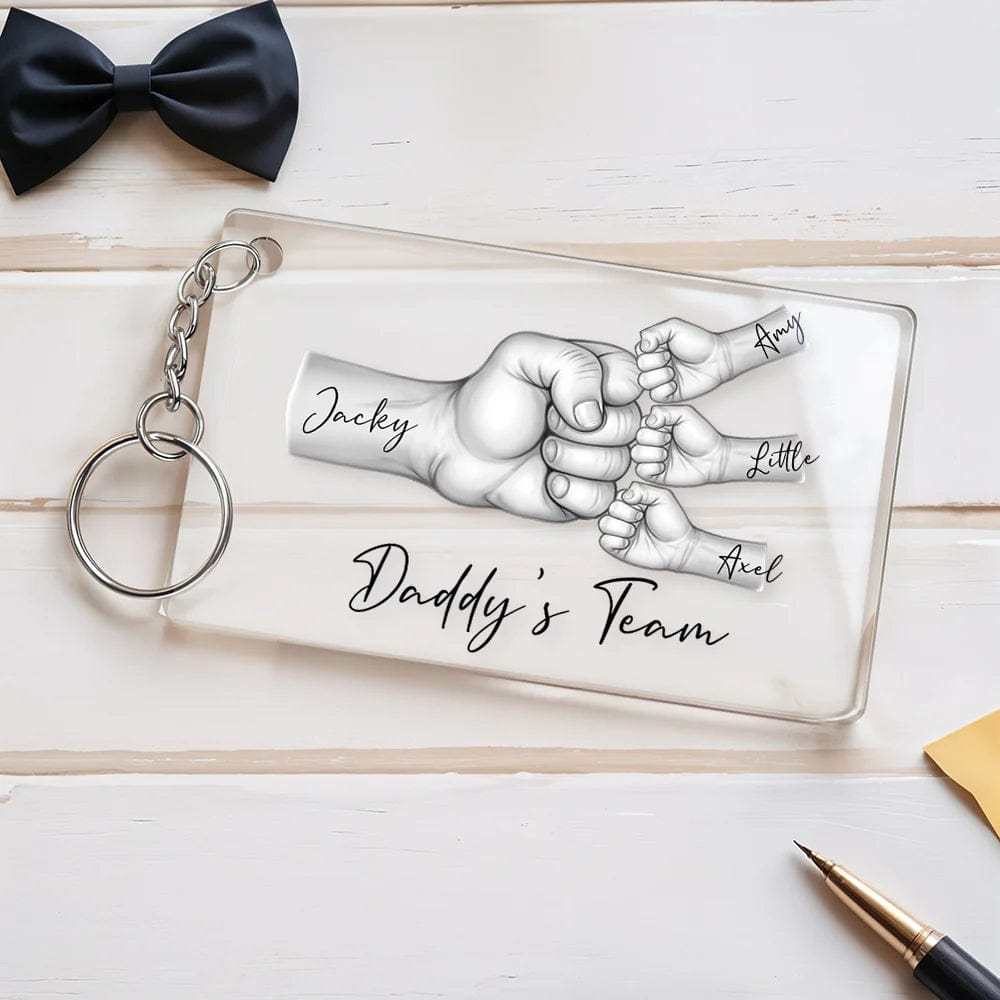 Personalized Acrylic Keychain Custom Daddy's Team Fist Bump Keychain Father's Day Gift for Dad for Grandpa