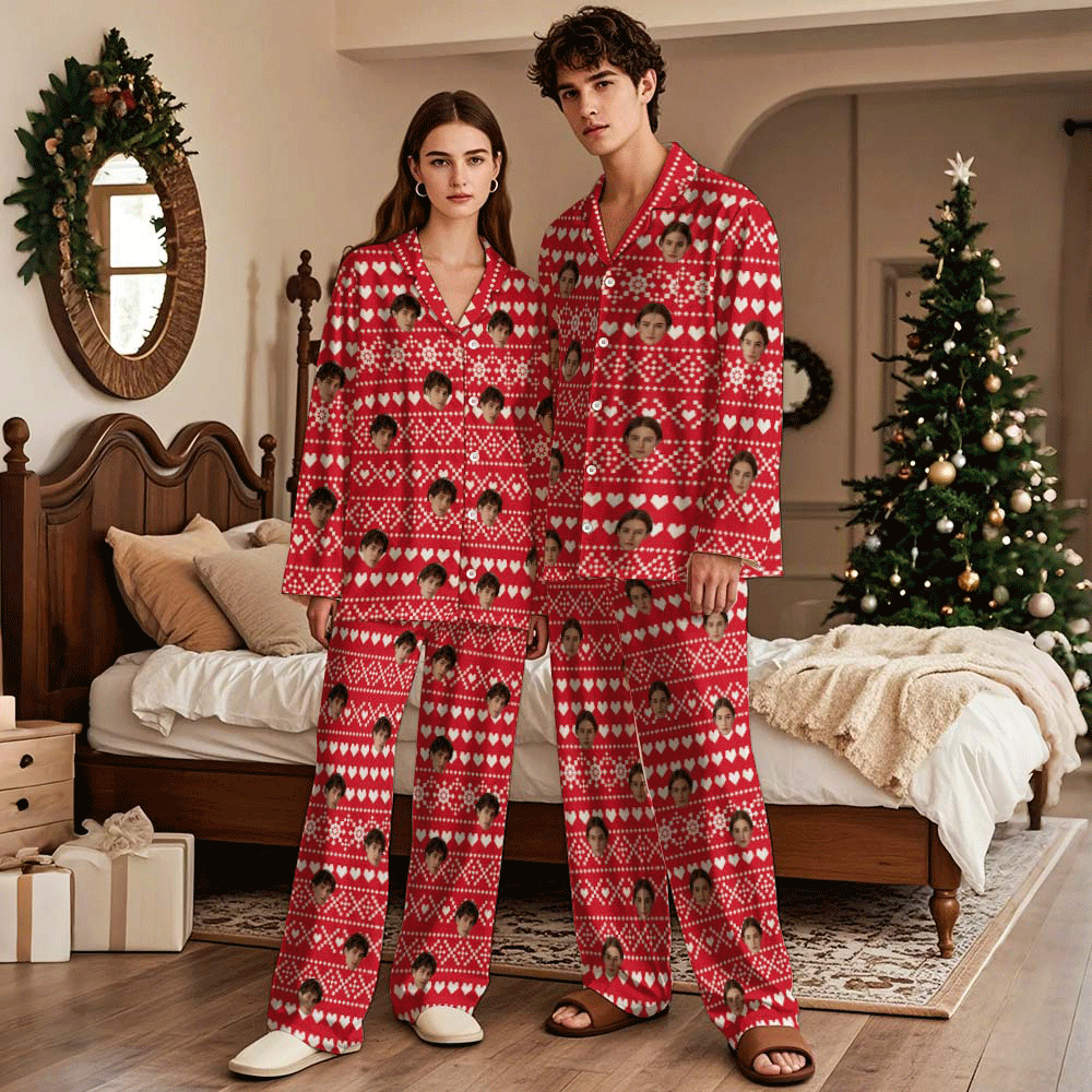 Custom Face Long Sleeve Sleepwear  Pajamas Personalized Photo Christmas Pajamas - MyFaceSocksAU