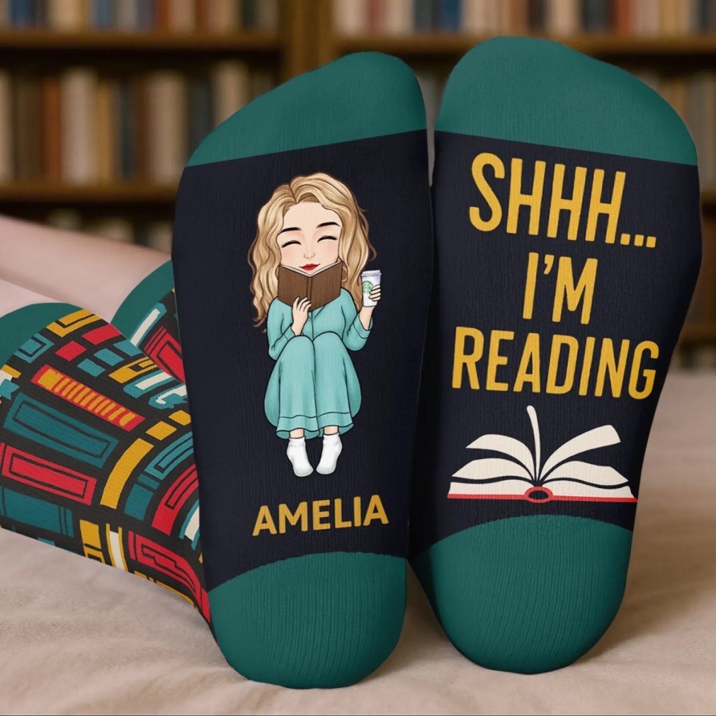 Custom Crew Socks - Personalized Bookish Gifts For Book Lovers, Bookworms, Readers - This Is My Reading Zone - MyFaceSocksAU
