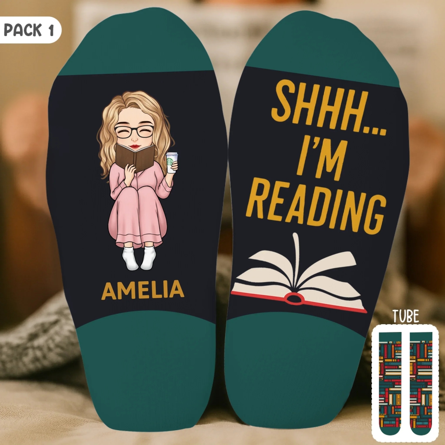 Custom Crew Socks - Personalized Bookish Gifts For Book Lovers, Bookworms, Readers - This Is My Reading Zone - MyFaceSocksAU