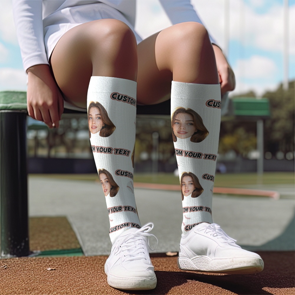Custom Knee High SocksPhoto and Text White Upgrade Custom Breathable Knee-high Compression Socks - MyFaceSocksAU