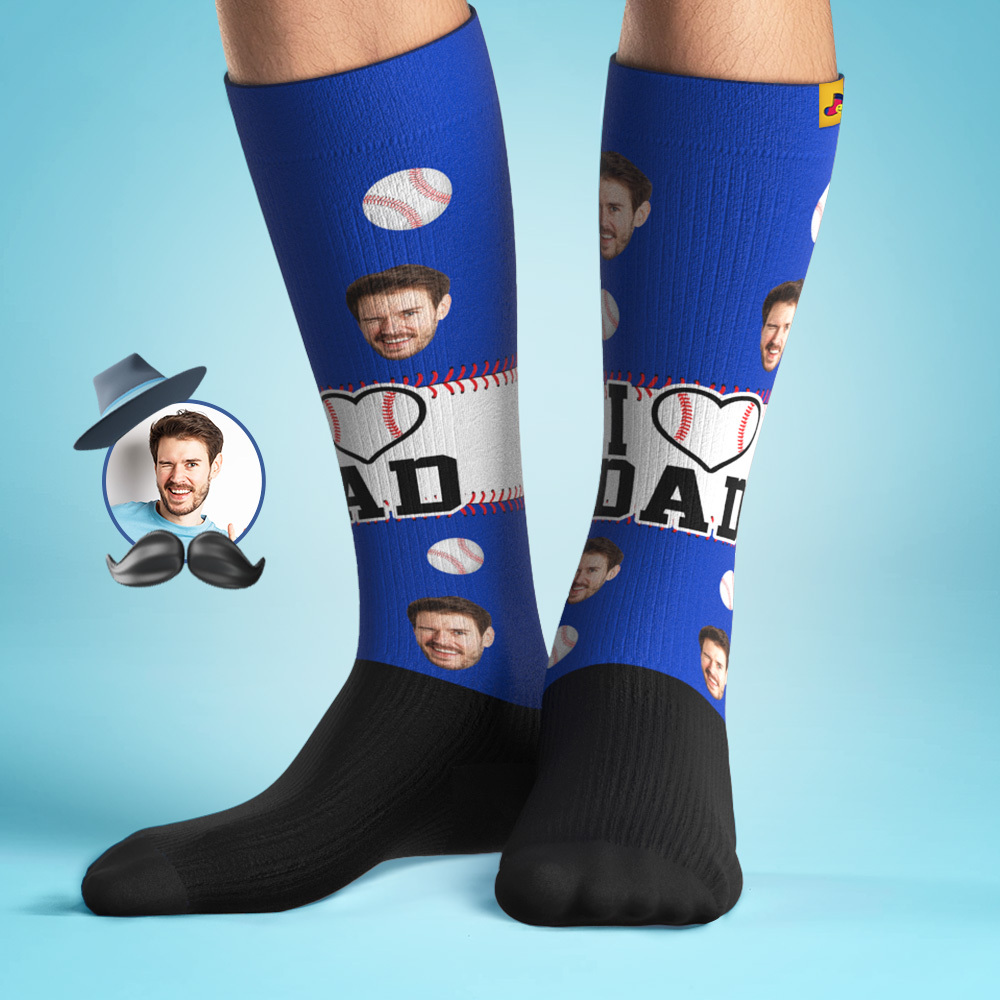 Personalized Father's Day Upgrade Breathable Knee-high Compression Socks Online Preview Add Picture Baseball Gradient Socks Gift - MyFaceSocksAU