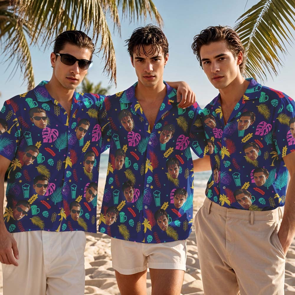 Custom Men Pink Flower Hawaiian Laves And Flowers Hawaiian Shirts Face Shirt Hawaii Pattern Shirt Gift for Summer Vibe Holiday - MyFaceSocksAU