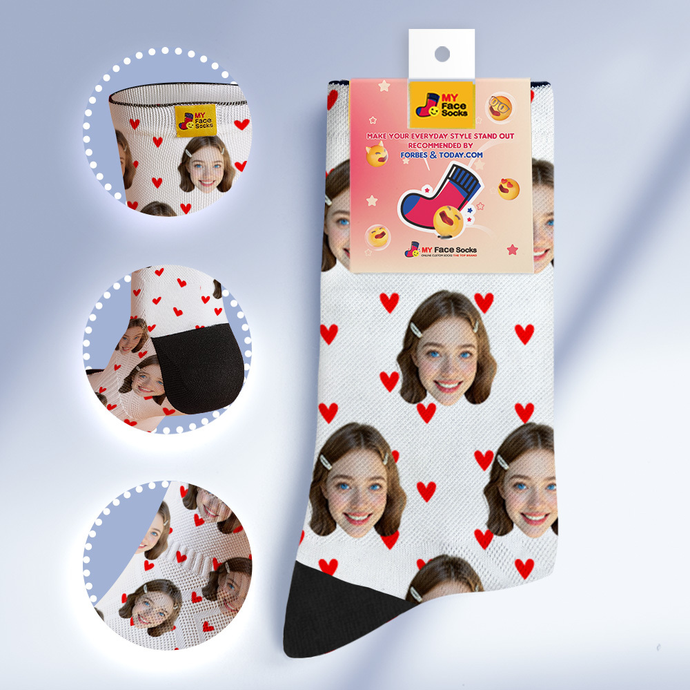 Custom Heart Face Socks Personalized Red Socks with Faces Photo Funny Gift Photo Couple Family Socks - MyFaceSocksAU