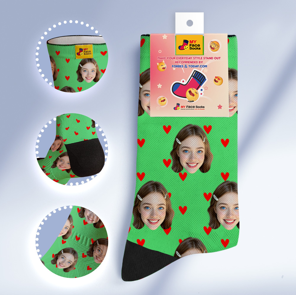 Custom Heart Face Socks Personalized Red Socks with Faces Photo Funny Gift Photo Couple Family Socks - MyFaceSocksAU