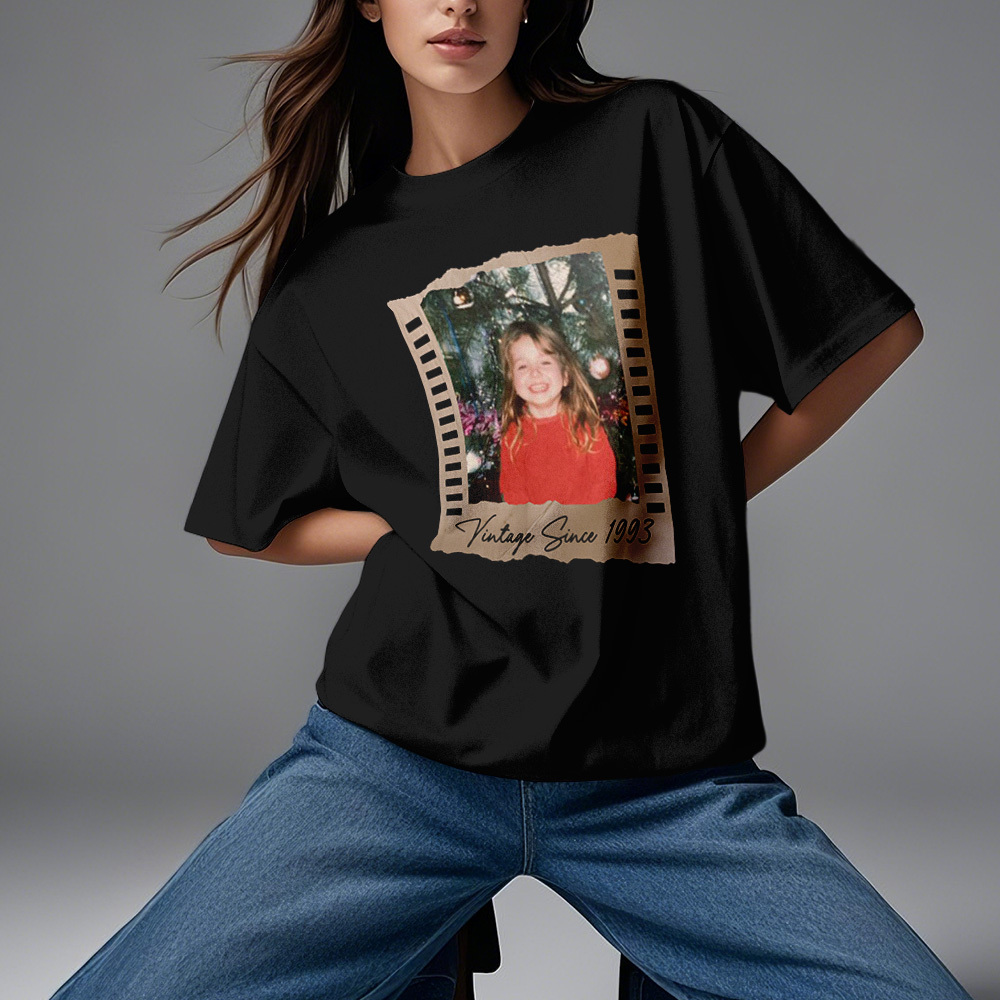 Personalized Photo Vintage T-Shirt Film Retro Style T Shirt Personalized Photo T Shirt Vintage Gift Idea - MyFaceSocksAU