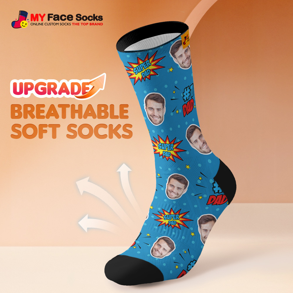 Custom Best Dad Ever Blue Photo Print Socks Colorful  Dad Socks Personalized Custom Design Best Fathers Day Gift - MyFaceSocksAU