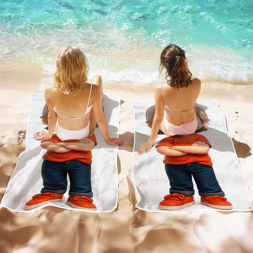Custom Photo Beach Towel with Cartoon Design Personalized Wedding & Anniversary Gift - MyFaceSocksAU