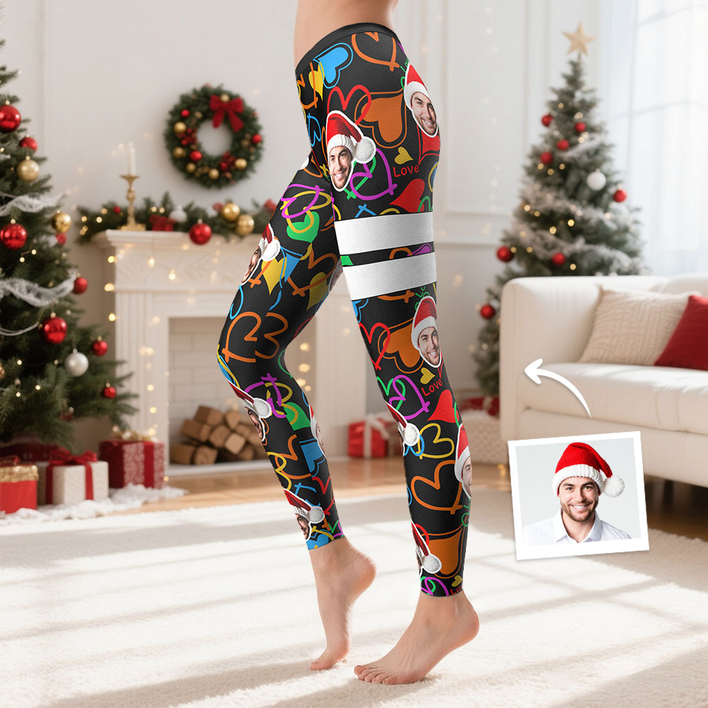 Custom Face Leggings Hearts Face Leggings Yoga Pants Christmas Gift For Her - MyFaceSocksAU