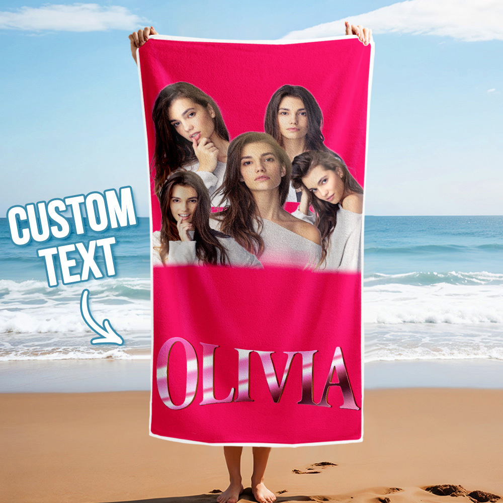 Custom Photo Beach Towel Cartoon Muti-face Colored Beach Towel Summer Funny Gift Idea Yellow Beach Towerl - MyFaceSocksAU