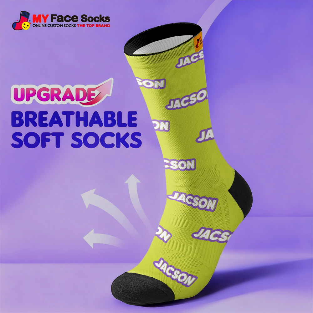 Personalized Lettering Socks Green Socks Custom Engraved Socks Dopamine Socks Bright Multi Color Style Gift - MyFaceSocksAU