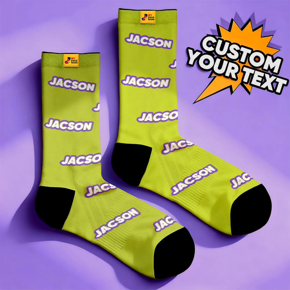 Personalized Lettering Socks Green Socks Custom Engraved Socks Dopamine Socks Bright Multi Color Style Gift - MyFaceSocksAU