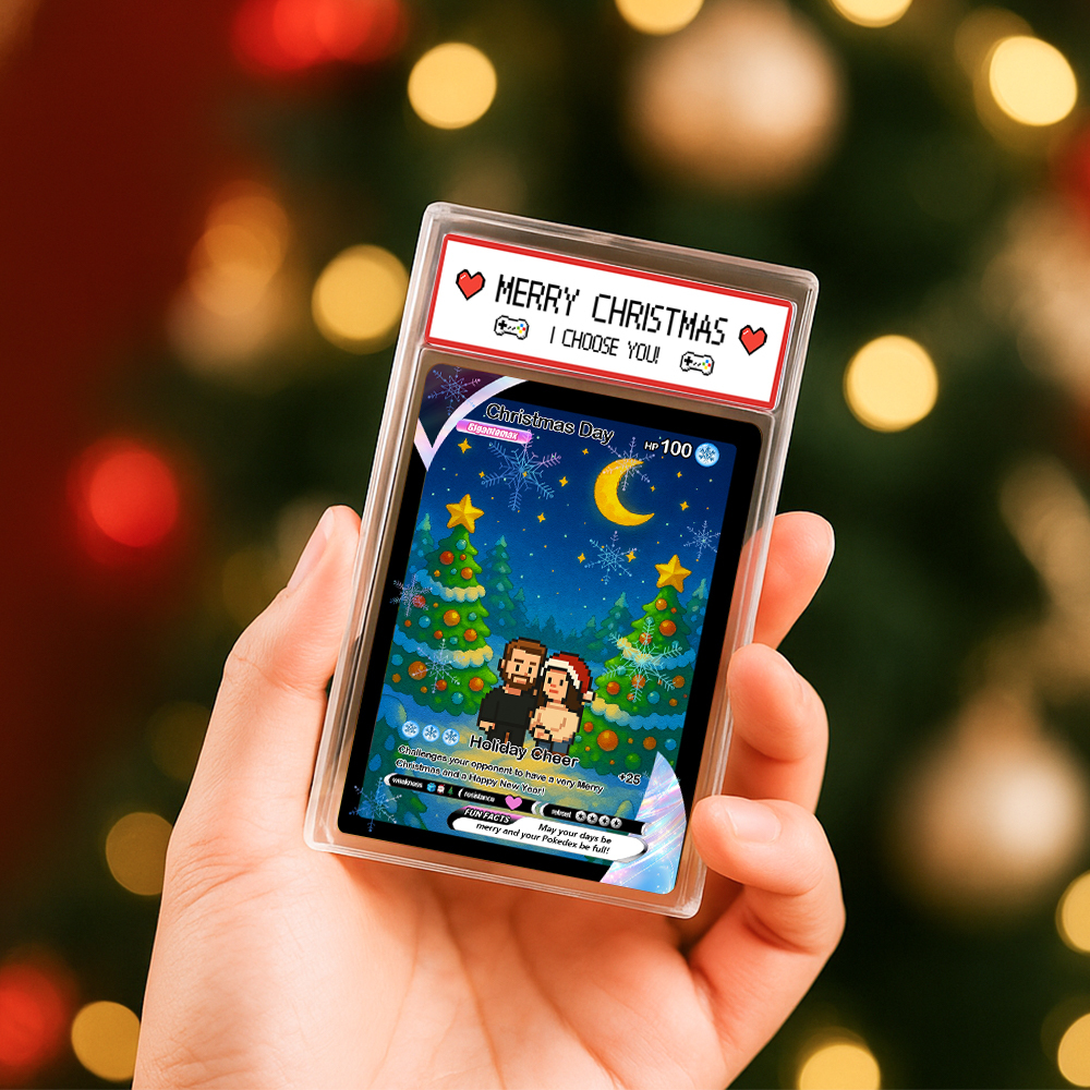Custom Merry Christmas Card Present for Family Turn Your Photo into a Unique Collectible Pixel Man Style Card Xmas Gift - MyFaceSocksAU