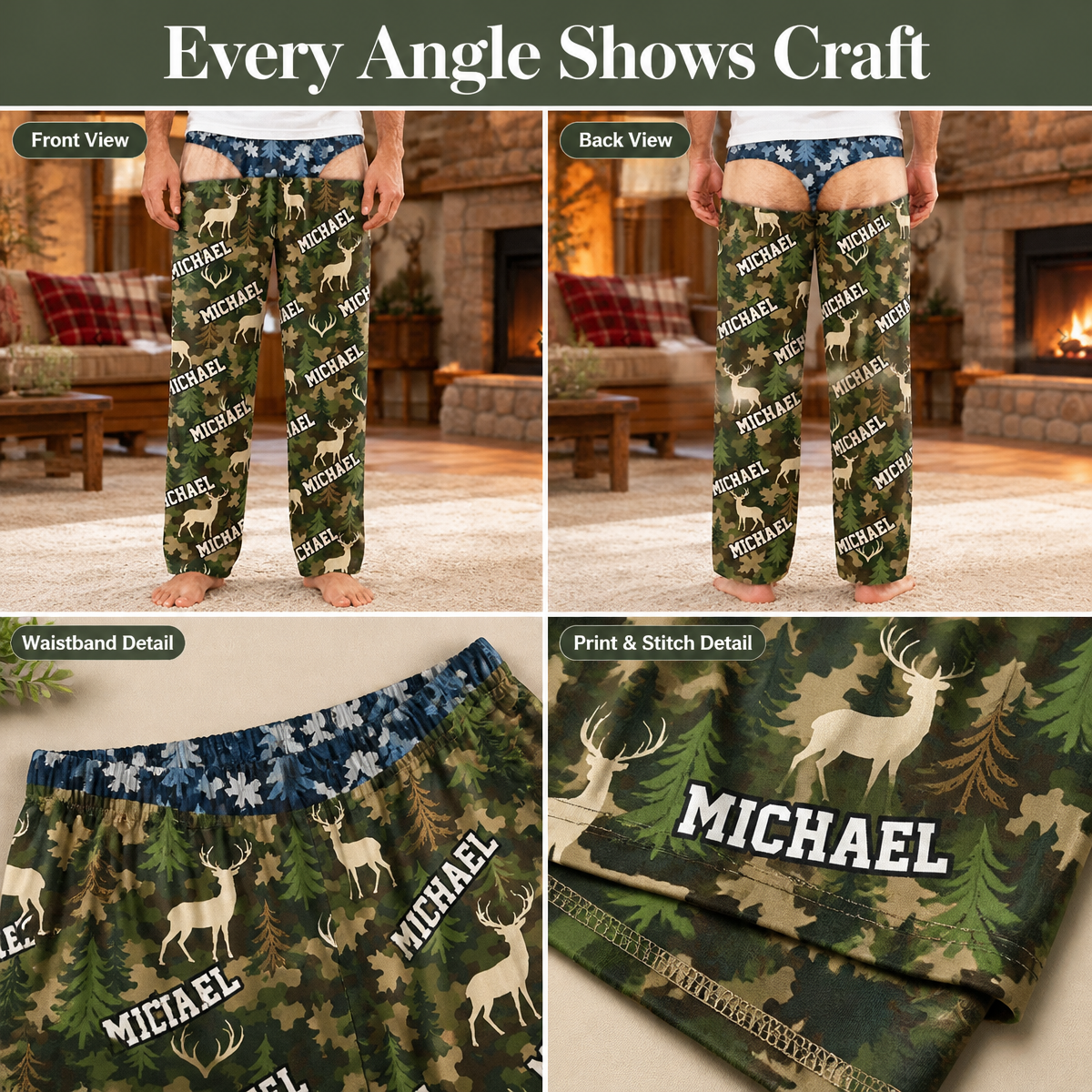 Custom Name Deer Camo Gifts for Men - Personalized Pajama Pants - MyFaceSocksAU
