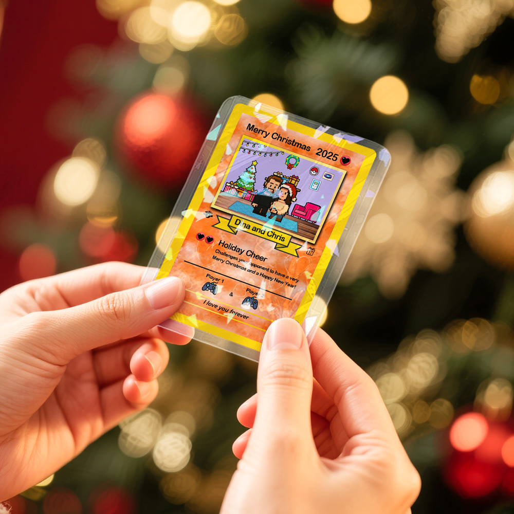 Custom Merry Christmas Card Present for Family Turn Your Photo into a Unique Collectible Pixel Man Style Card Xmas Gift - MyFaceSocksAU