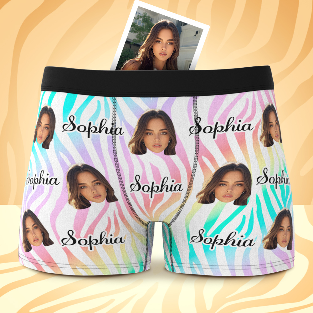 Custom Face and Text Colorful Stripe Boxer Shorts Men's Face Valentine's Day Gifts - MyFaceSocksAU