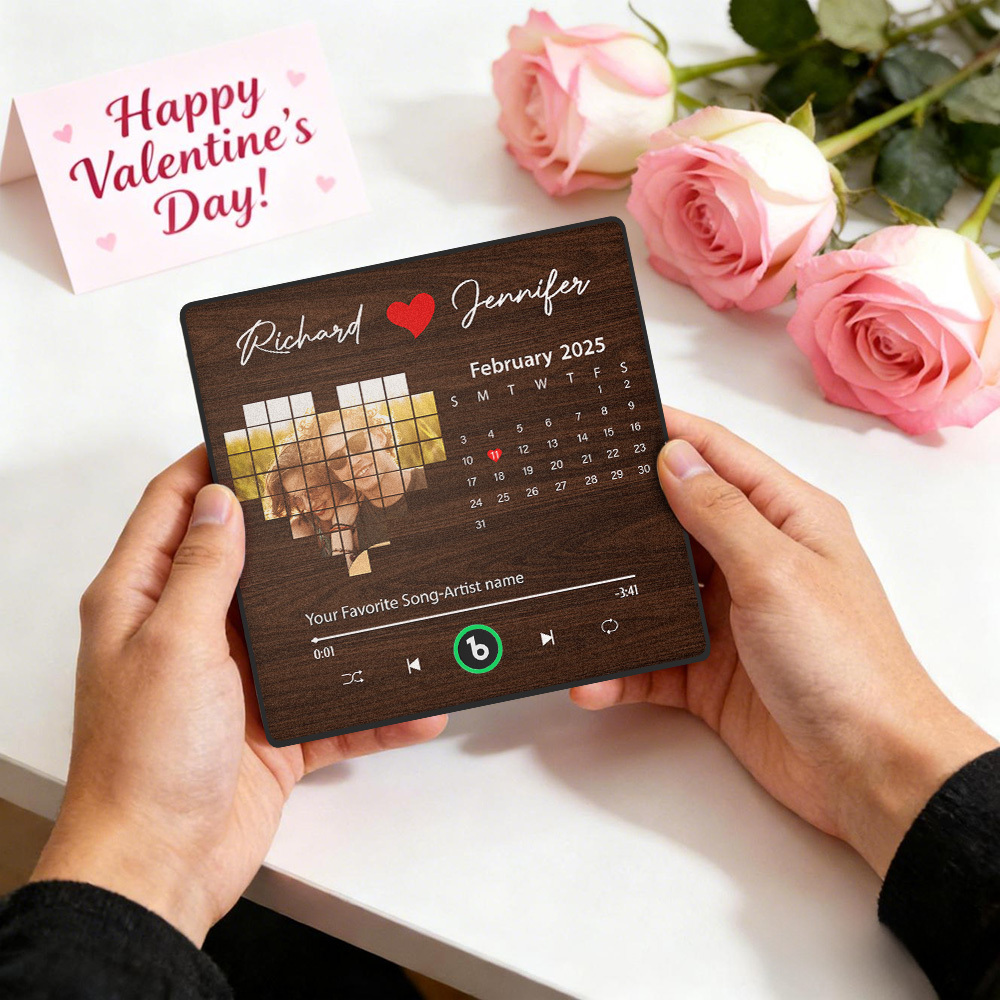 Custom Brown Calendar Fridge Magnet Music Can Be Played Without Cell Phone Music Personalized Name and Photo Bluetooth Fridge Magnet - MyFaceSocksAU