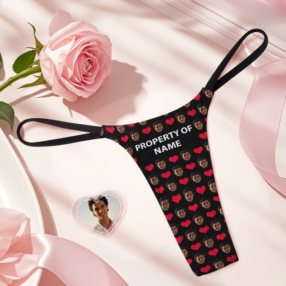 Custom Thongs Face Photo Panties I Love You Red lips Underwear Briefs Valentine Gifts For Her - MyFaceSocksAU