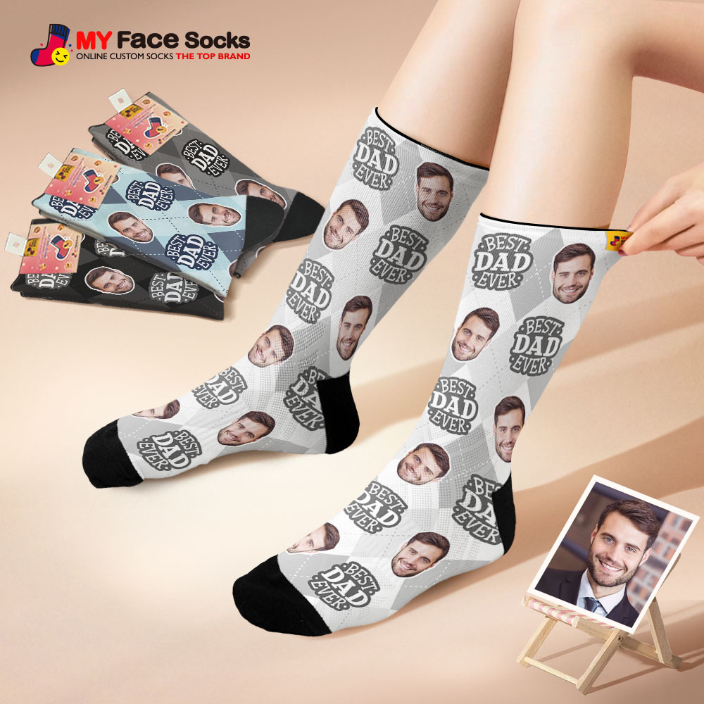 Custom I Love Dad Photo Print Socks Colorful  Dad Socks Personalized Custom Design Best Fathers Day Gift - MyFaceSocksAU