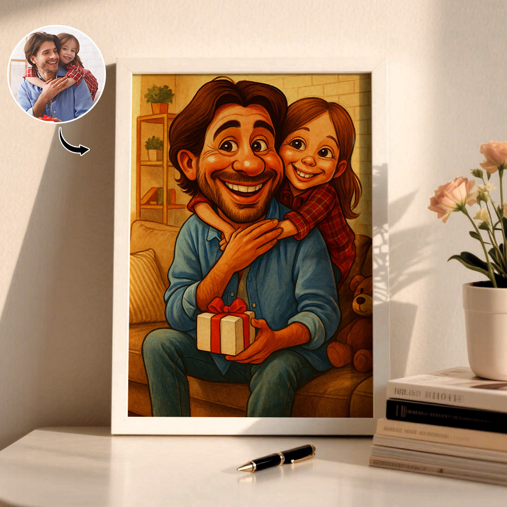 Custom Cartoon Photo Wooden Frame Decorations Romantic Decor Plaque Gifts for Family - MyFaceSocksAU