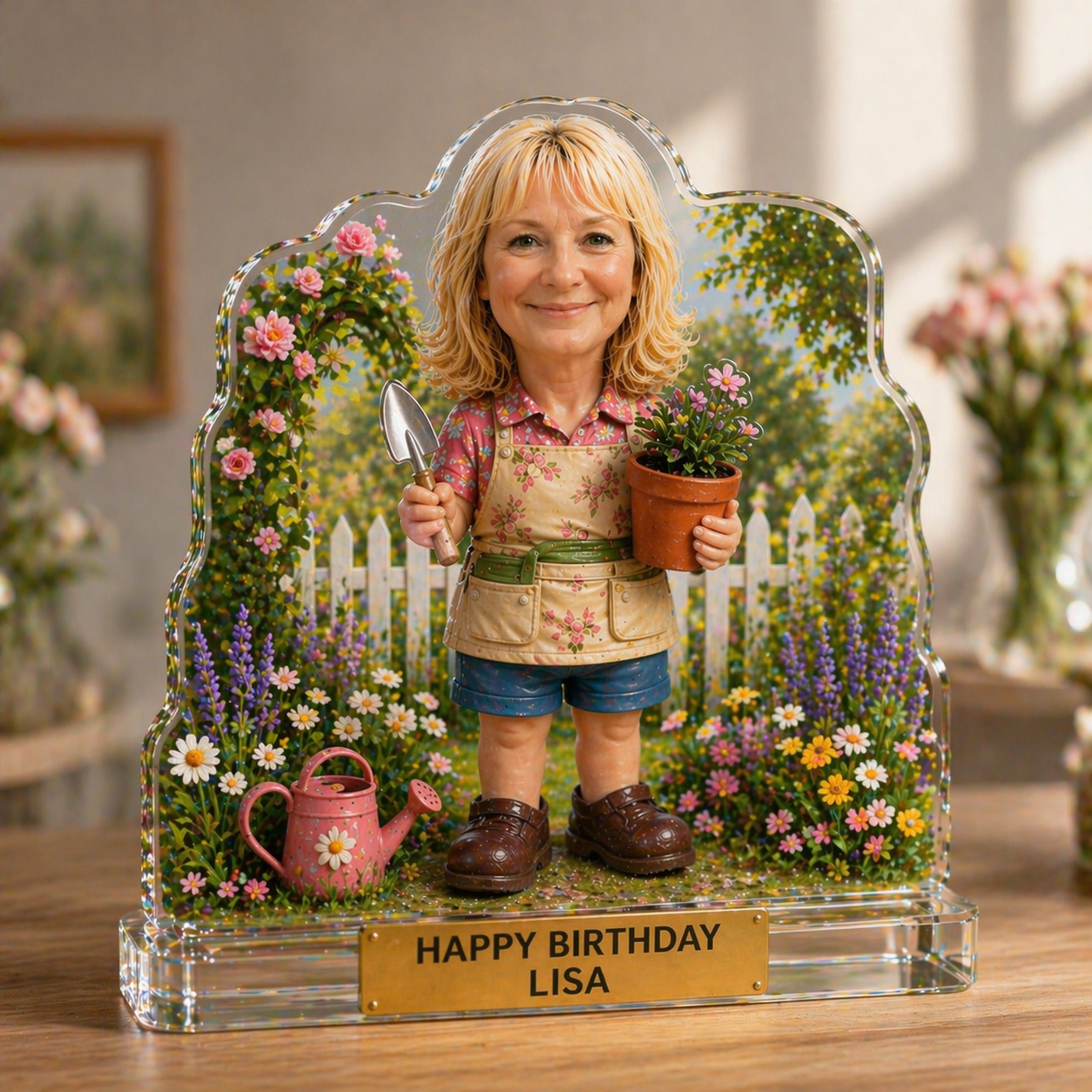 Personalized Garden Fantasy Acrylic Plaque – Custom Birthday Portrait Gift for Women, 2D Photo to 3D Style Keepsake - MyFaceSocksAU