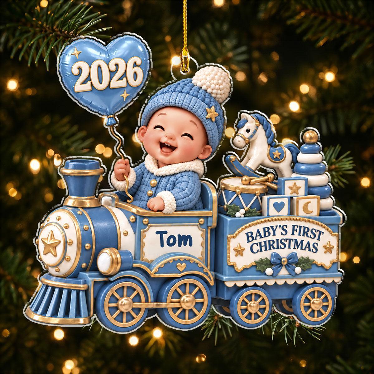 Personalized Baby First Christmas Ornament - Train Design for New Parents, Holiday Gift 2026 - MyFaceSocksAU