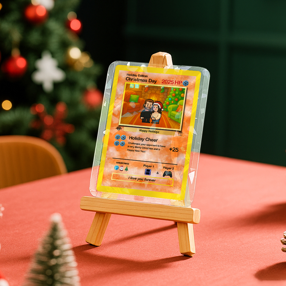 Custom Merry Christmas Card Present for Family Turn Your Photo into a Unique Collectible Pixel Man Style Card Xmas Gift - MyFaceSocksAU