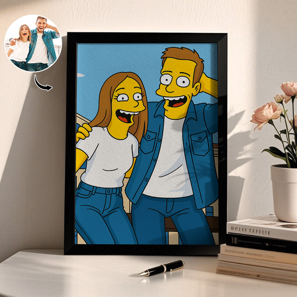 Custom Cartoon Photo Wooden Frame Decorations Romantic Decor Plaque Gifts for Family - MyFaceSocksAU