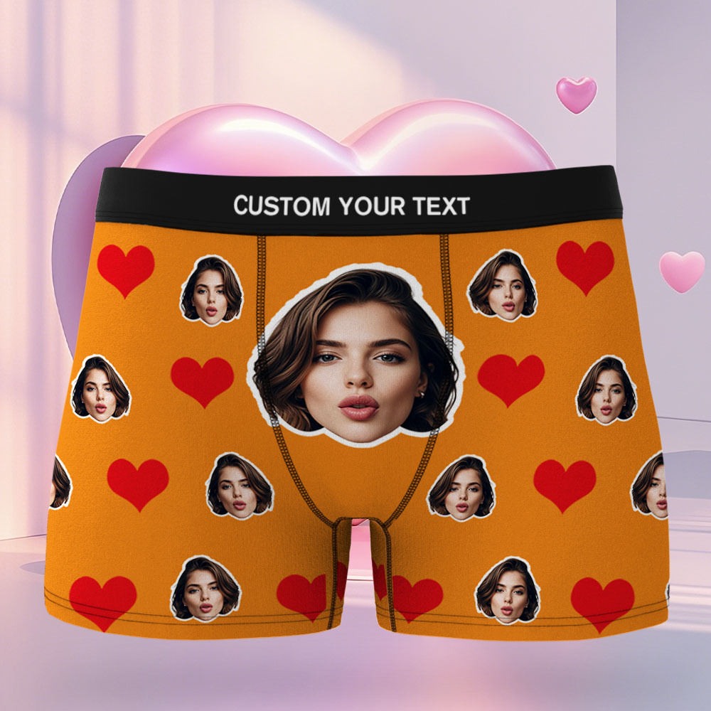 Custom Men's Face Boxer Red Heart Boxers Face Boxer Briefs Personalized Face Boxer Briefs Valentine's Day Underwear Gift - MyFaceSocksAU