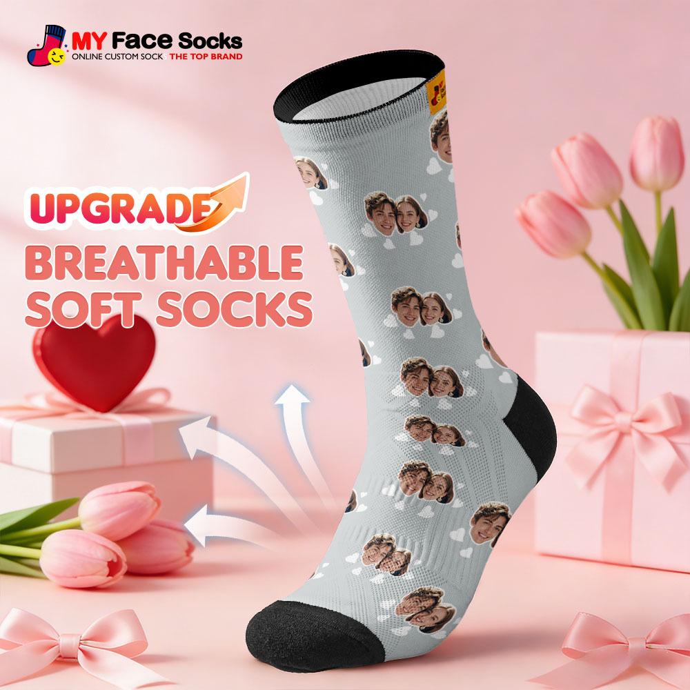 Custom Couple Theme Heart Face Socks Personalized I Love You Couple Valentine Day Socks with Photo Cute Couple Gift - MyFaceSocksAU