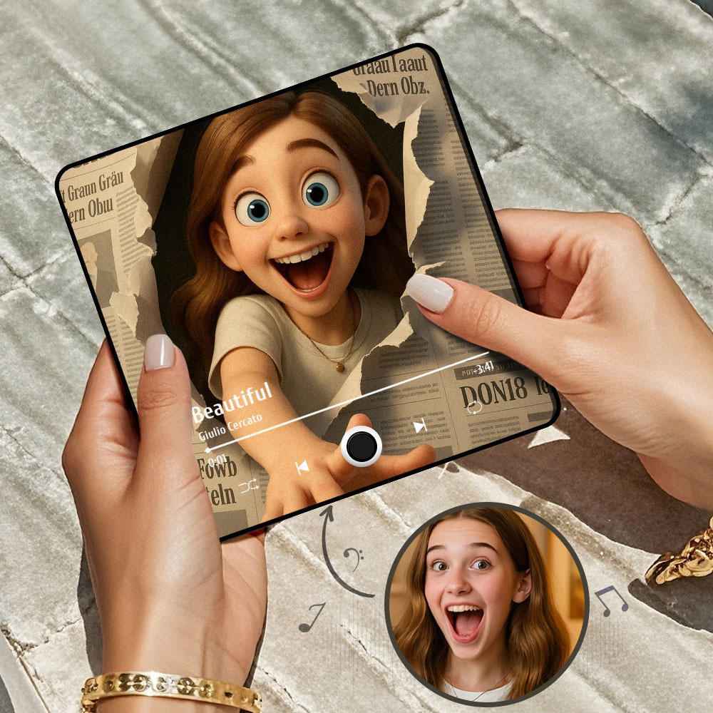 Custom Cartoon Portrait Figurine  Real Person to Comic Style Fridge Magnet Music Can Be Played Without Cell Phone Music Cartoon Poster Fridge Magnet - MyFaceSocksAU