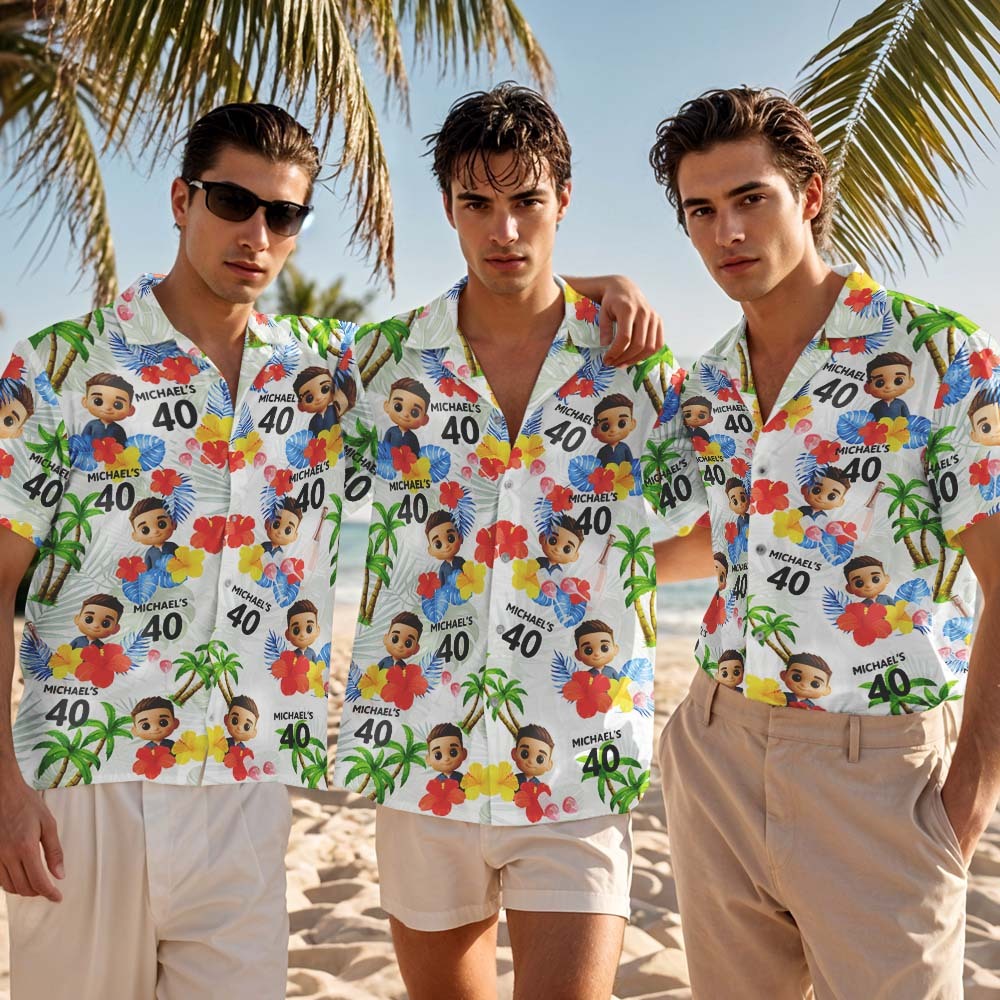 Personalized Cartoon Leaf Hawaiian Shirt Custom Face Photo Shirt for Men Fun Summer Vacation Outfit - MyFaceSocksAU