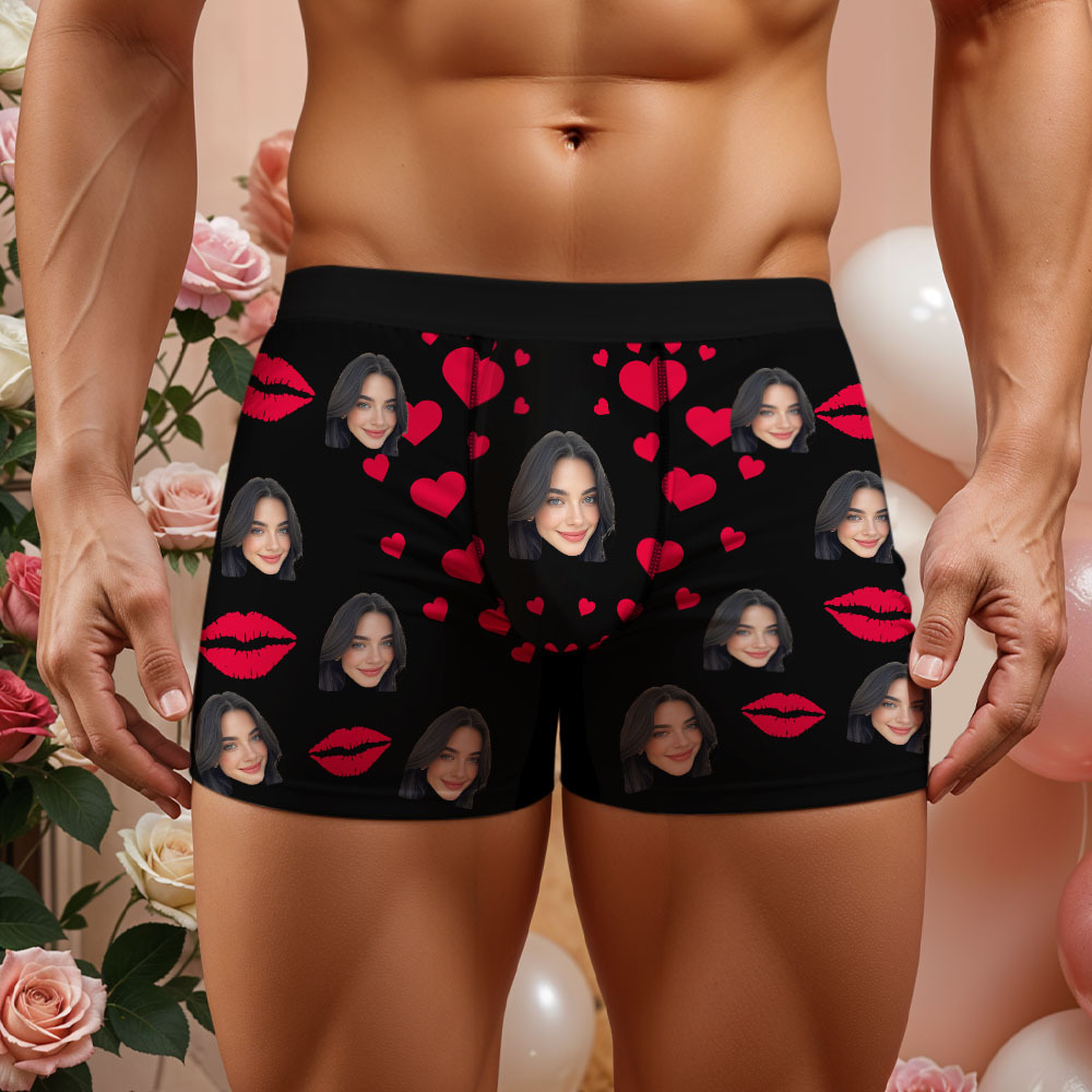 Custom Face Men's Boxer Love And Lips Underwear Gifts for Husband Boxer Gift Idea - MyFaceSocksAU