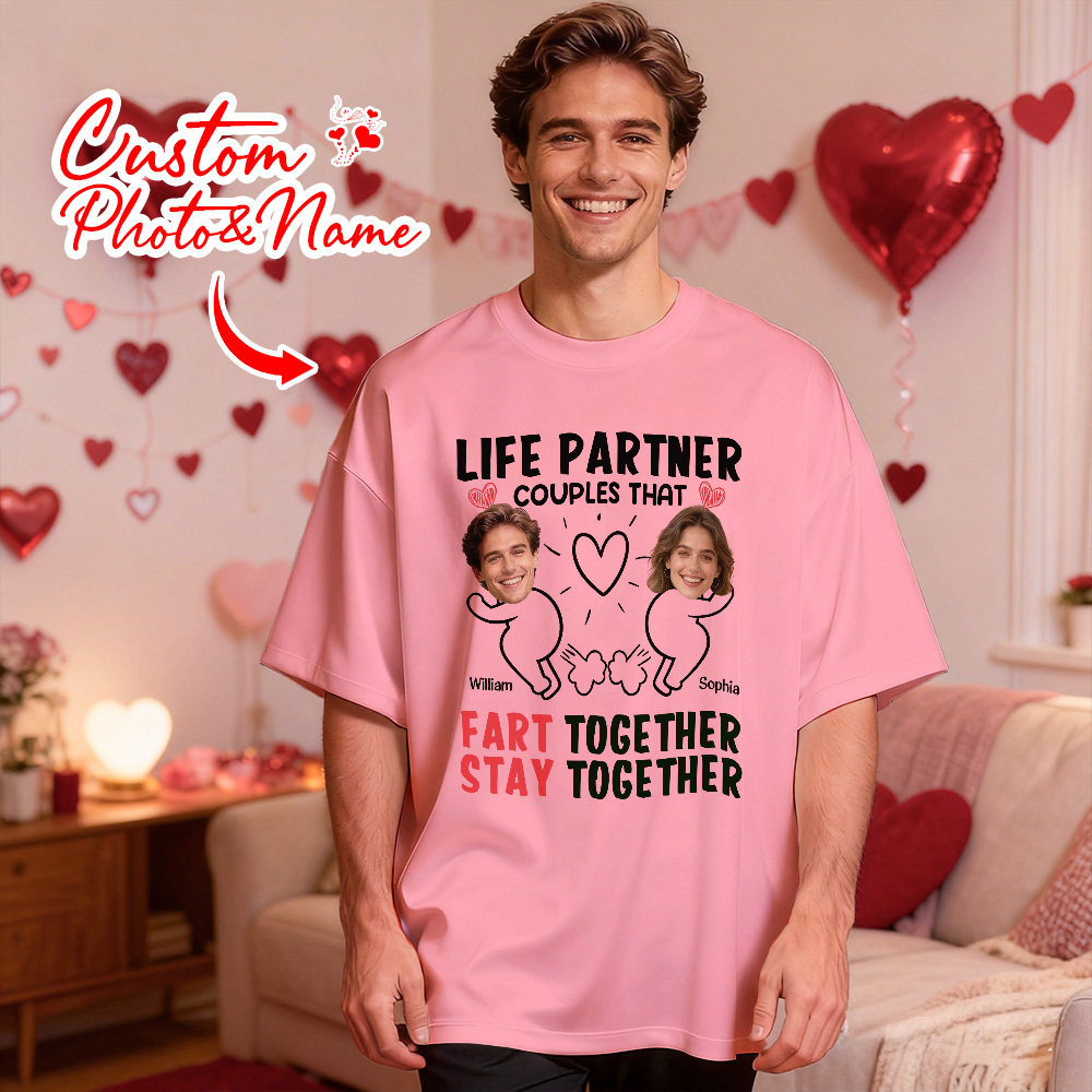 Custom Couple Photo Tee Personalized Photo T Shirt LIFE PARTNER COUPLES THAT FART TOGETHER STAY TOGETHER Anniversary Valentine Gift - MyFaceSocksAU