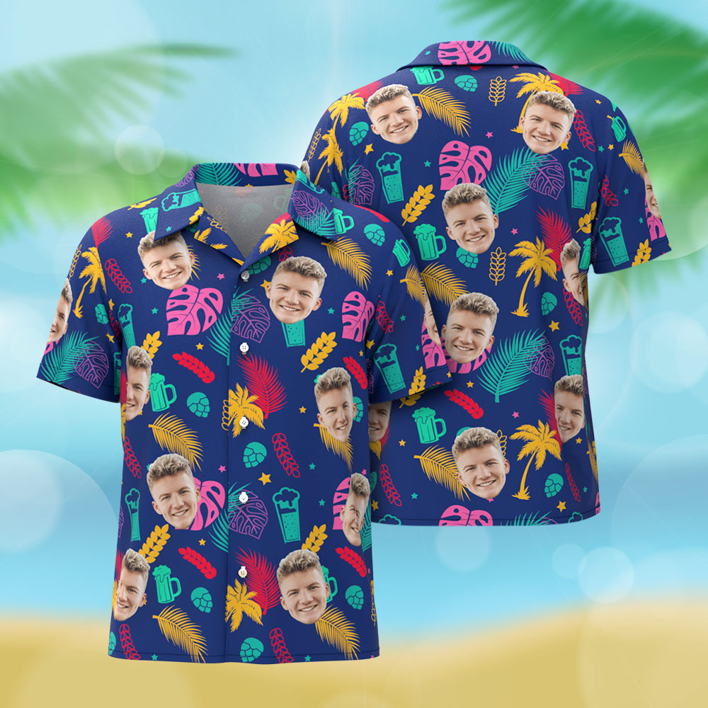 Custom Men Pink Flower Hawaiian Laves And Flowers Hawaiian Shirts Face Shirt Hawaii Pattern Shirt Gift for Summer Vibe Holiday - MyFaceSocksAU
